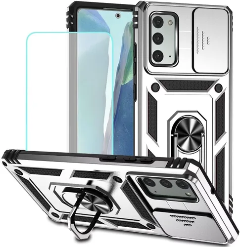 Vista 9 de Funda para Galaxy Note 20 5G, Samsung Note 20 N981U con protector de pantalla de vidrio templado y cubierta para cámara deslizante, soporte