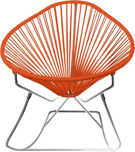 Vista 17 de Innit Designs Acapulco - Silla mecedora con estructura cromada, color turquesa, tejido naranja Verde