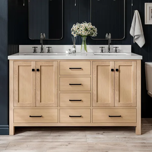 Vista 62 de ARIEL Cambridge - Mueble de baño con lavabo de 42 pulgadas, madera maciza, encimera de cuarzo blanco puro de 1.5 pulgadas, fregadero rectangular