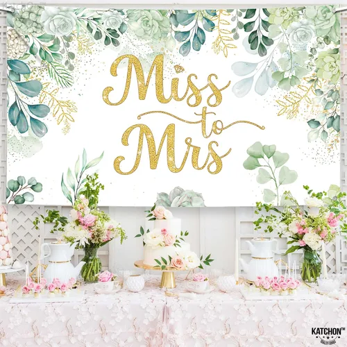 Vista 5 de KatchOn, Cartel verde de Miss to Mrs – XL, 72 x 44 pulgadas, telón de fondo de Miss to Mrs para decoraciones de despedida de soltera verde y dorado