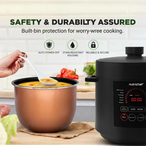 Vista 5 de NutriChef Olla a presión eléctrica de 6 cuartos de capacidad Olla a presión digital de encimera de 9 funciones Tiempo y temperatura ajustables