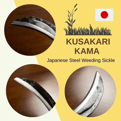 Vista 3 de Hoz japonesa (hoja gruesa), hoja de acero de alta calidad (acero azul n.º 2) herramienta de mano para jardinería, deshierbe y agricultura, longitud