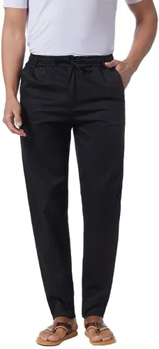 Vista 22 de Pantalones casuales de lino de algodón para hombre, pantalones sueltos de playa, pantalones largos de yoga ligeros