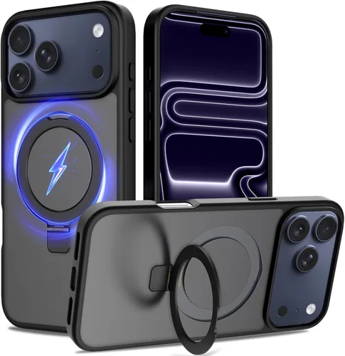 Vista 42 de Funda con soporte ultra magnético para iPhone 15 Pro [protección militar contra caídas] [compatible con MagSafe] a prueba de golpes, translúcida