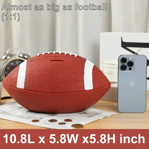 Vista 7 de H&W Alcancía de fútbol para niños, inastillable, con temática de deportes de rugby, tamaño grande, regalo de Super Bowl para niños