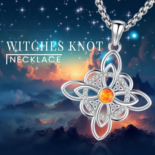 Vista 69 de Collar de pentagrama de plata de ley con triple luna, diosa celta, nudo celta, nudo de brujas, Ankh, sol y luna, Hécate, lilith, Santa Muerte