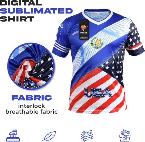 Vista 5 de Fury Camiseta de fútbol con la bandera de Guatemala y Estados Unidos - Camiseta Guatemala - Camiseta Guatemala Jersey HombresHombreMujerUnisex