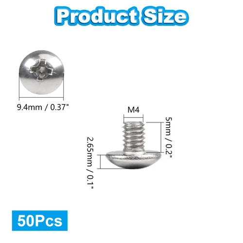 Vista 2 de 50 tornillos de máquina de cabeza de braguero M4 x 0.197 in, Phillips Drive