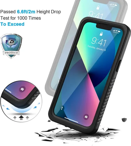 Vista 4 de Lanhiem Funda para iPhone 13, impermeable IP68, a prueba de polvo, a prueba de golpes, con protector de pantalla integrado, carcasa sellada completa