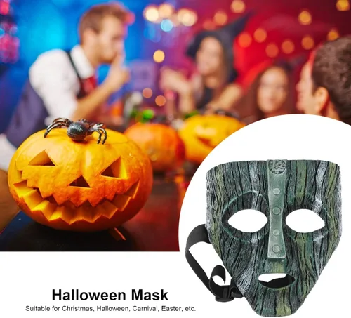 Vista 6 de Máscara de fiesta de terror, resistente y duradera, máscara de personaje de película verde para Navidad, Halloween, carnaval, actividades de Pascua