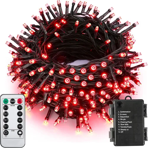 Vista 12 de ITICdecor Guirnalda de luces de Navidad de 33 pies, 100 LED, impermeable, funciona con pilas, 8 modos de luces decorativas para interiores