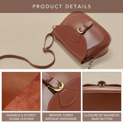 Vista 4 de Bolso cruzado vintage para mujer, cuero vegano, estilo bohemio, retro, bolso simple de piel sintética casual