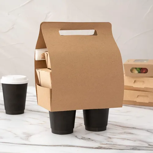 Vista 5 de Restaurantware Bio Tek - Loncheras de papel de 8.75 x 4.25 x 8 pulgadas con asas, 100 recipientes desechables de papel kraft para alimentos