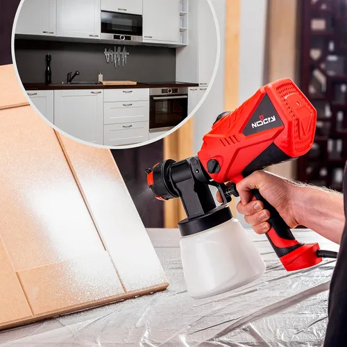 Vista 5 de NoCry HVLP Pistola pulverizadora de pintura eléctrica – Pistola de pintura de 40.6 fl oz/min o rociador de manchas con flujo de aire ajustable