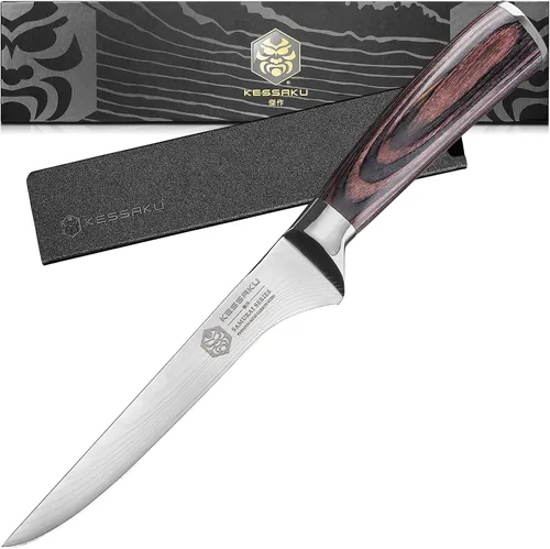 Vista 11 de KESSAKU Cuchillo multiusos dentado de 5.5 pulgadas - Serie Samurai - Cuchillo de cocina afilado - Acero inoxidable de alto carbono forjado 7Cr17MoV