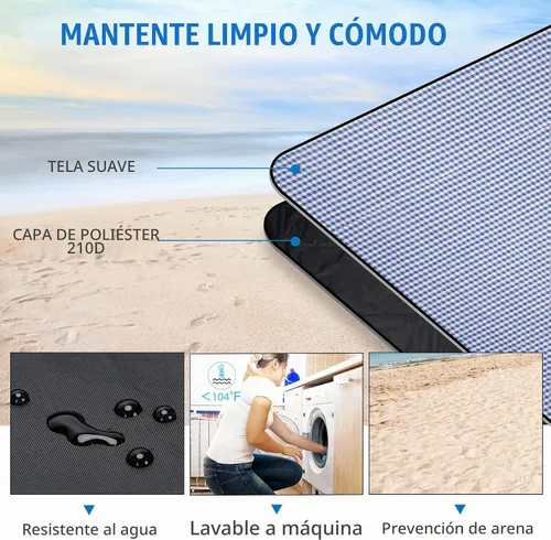 Vista 3 de Mantas de pícnic impermeables grandes y portátiles – Manta de playa plegable con correa de transporte Manta de parque para césped, senderismo Azul