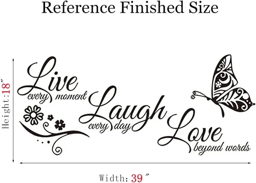 Vista 6 de Live Love Laugh - Juego de 3 calcomanías motivacionales para pared, calcomanías de pared inspiradoras para la familia (18 x 39 pulgadas, negro)