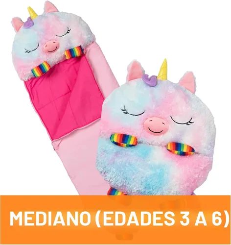Vista 6 de Happy Nappers: Saco de dormir con almohada y bolsa para dormir: Mediano - Unicornio arcoíris - 54 x 20 pulgadas, personaje de animal de peluche