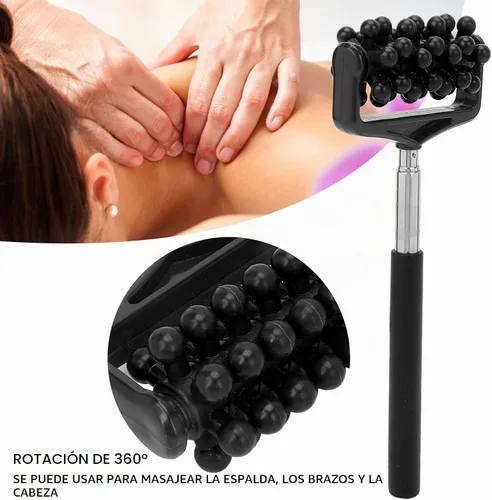Vista 6 de Rodillo de masaje telescópico masajeador para espalda y cuerpo, herramienta de rascador de tejido profundo con longitud ajustable, rodillo portátil