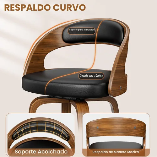 Vista 8 de YaFiti Taburetes de bar, taburetes de bar de 26 pulgadas de altura de mostrador con patas de madera curvada, taburetes giratorios con respaldo