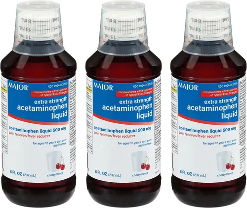 Vista 7 de MAJOR Acetaminofeno líquido extra fuerte para adultos, 500 mg, ayuda a aliviar el dolor y reducir la fiebre, sin aspirina, sabor a cereza, 8 onzas