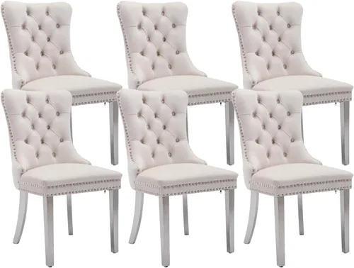 Vista 87 de Juego de 2 sillas de comedor de terciopelo beige, sillas de comedor tapizadas beige01