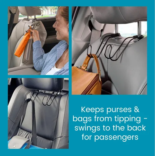Vista 5 de High Road Ganchos Irrompibles para Bolsas de Automóvil - Grandes, Ganchos de Metal Sólido para Asiento de Automóvil para Bolso, Mochila, Abrigos