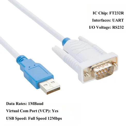 Vista 3 de Cable convertidor USB a RS232R de grado industrial FTDI UT232R-200 con chip FT232R USB A a DB9 macho Serial Cable de soporte Nivel de soporte Full