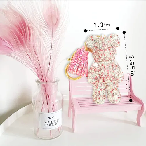 Vista 7 de Llavero de oso de peluche, lindo oso de peluche, accesorios de automóvil, llaveros de diamantes de imitación de moda para mujeres y niñas, Varios