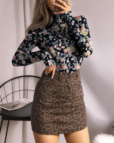 Vista 132 de MANGOPOP - Enterizo para mujer, manga larga, cuello de tortuga, cuello alto falso, estilo top
