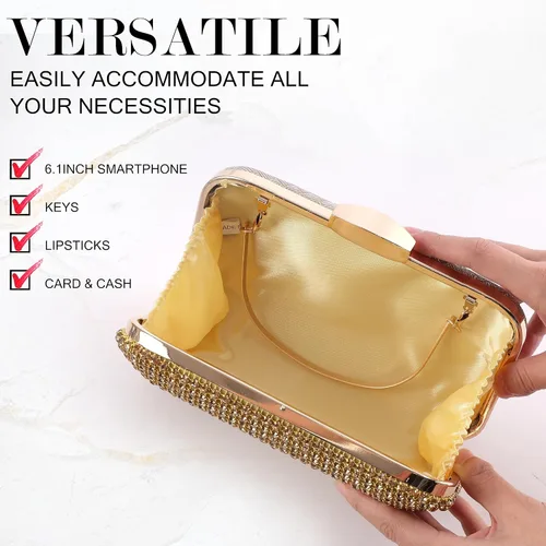 Vista 5 de Bolso de mano de cristal plateado para mujer, bolso de noche con purpurina para boda, cena, fiesta, baile de graduación, cóctel