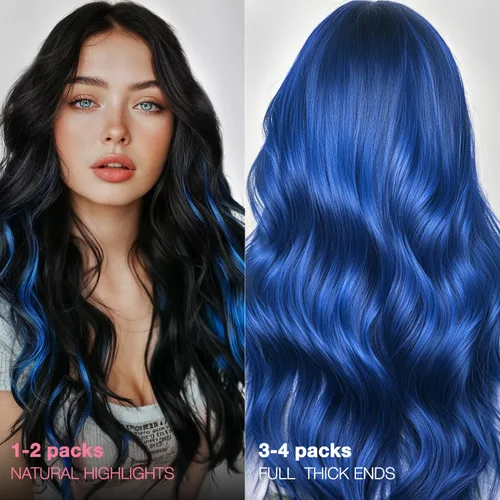 Vista 6 de GOO GOO Extensiones de cabello humano con cinta, color azul, 10 pulgadas, 0.71 oz, 10 unidades, extensiones de cabello humano con cinta invisible