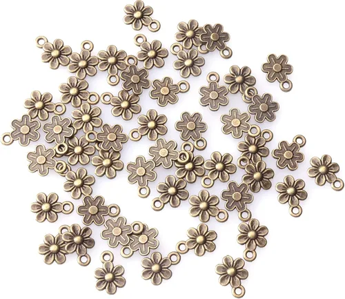 Vista 8 de Ruwado 50 dijes de flores pequeñas de metal, vintage, lindos colgantes de flores pequeñas vintage para hacer joyas, kit de pulseras, collares