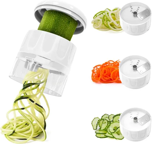 Vista 10 de Rebanador cortador en espiral de verduras 3 en 1, fabricante ajustable de fideos de calabacín y zanahoria, cortador en espiral de pepino