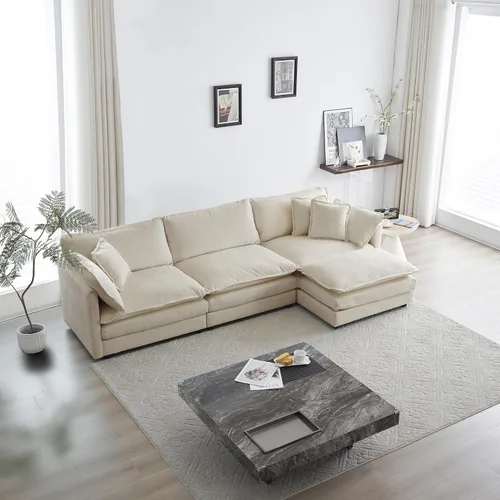 Vista 4 de Sofá nube de gran tamaño con asiento profundo de 25.52 pulgadas, cómodo sofá biplaza de chenilla, moderno juego de sofás modulares seccionales, Beige