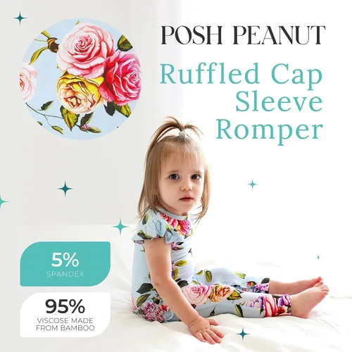 Vista 17 de Posh Peanut Mameluco de manga casquillo con volantes para bebé, ropa para niñas recién nacidas, pijama de una pieza para niños, viscosa suave