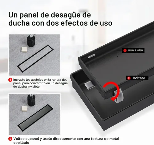 Vista 6 de SaniteModar - Drenaje de ducha lineal de 12 pulgadas, color negro mate con panel de inserción de azulejos AISI 304 - Drenaje rectangular de acero