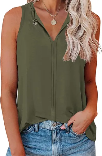 Vista 3 de Soesdemo Camiseta sin mangas para mujer, cuello en V, sin mangas, para verano, casual, ajuste holgado, negocios, bonita blusa básica floral