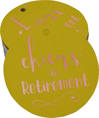 Vista 67 de Etiquetas de papel para colgar con texto en inglés "Cheers to Retirement Wall" (50 unidades)