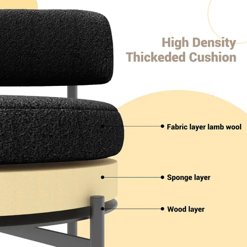 Vista 5 de COCO DESIGN Juego de 2 sillas de comedor negras, modernas y cómodas sillas de comedor Boucle con respaldo curvo, silla de comedor tapizada de sherpa