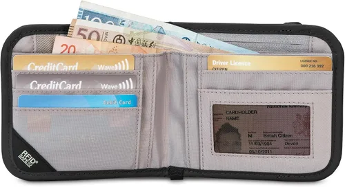 Vista 2 de Pacsafe Rfidsafe V100 - Cartera plegable con bloqueo RFID antirrobo, Negro -, Rfidsafe V100 - Cartera plegable con bloqueo RFID antirrobo