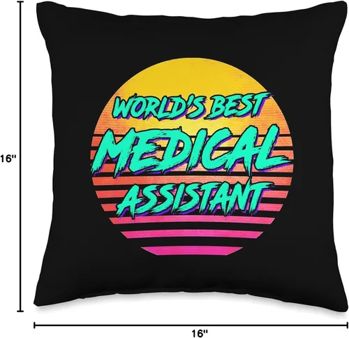 Vista 4 de Funny Medical Assistant Nursing Apparel Funny Worlds Best Medical Assistant Retro 1980s CMA - Almohada de tiro CMA, 16 x 16 pulgadas, multicolor