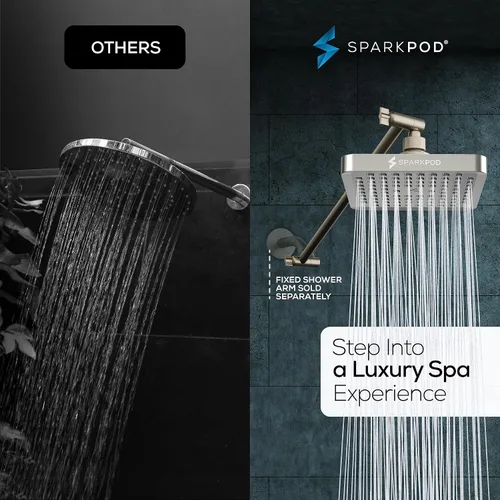 Vista 2 de SparkPod Cabezal de ducha tipo lluvia cuadrado con brazo de extensión, cabezal de ducha de altura ajustable con rendimiento de alta presión, fácil