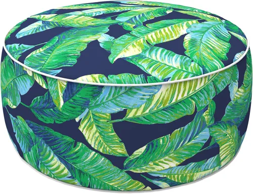 Vista 82 de LVTXIII Otomana inflable para interiores y exteriores, reposapiés redondo, 21 pulgadas de diámetro x 9 pulgadas de alto, todo clima, portátil, Hojas