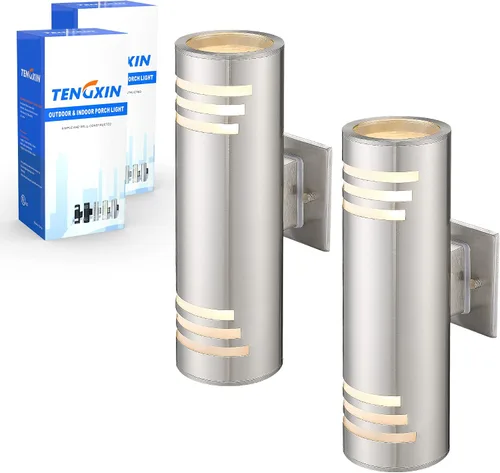 Vista 12 de TENGXIN Aplique de pared para exteriores, luz de porche arriba/abajo, acero inoxidable 304 y vidrio templado, acabado negro, E27, certificación UL
