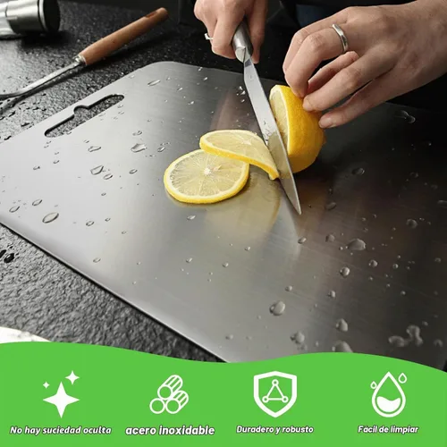 Vista 4 de Tabla de cortar de acero inoxidable, tablas de cortar de doble cara para cocina, SUS 316 Tabla de cortar de acero inoxidable no tóxica de grado