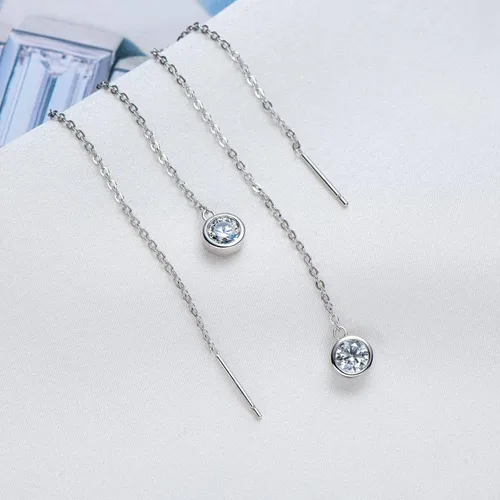 Vista 2 de Aretes colgantes de moissanita para mujer, plata de ley 925 1CT D-E color Moissanita, aretes colgantes chapados en oro de 18 quilates para mujer