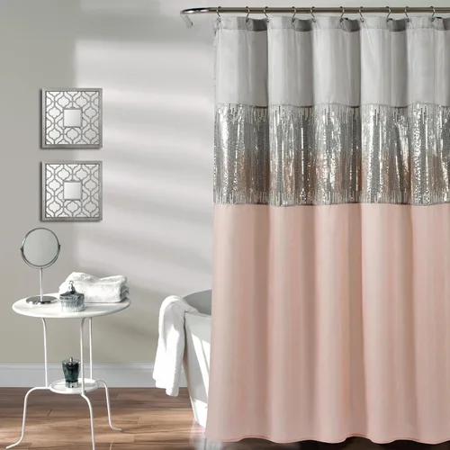 Vista 9 de Lush Decor Cortina de Ducha Night Sky, Individual, 72" An x 72" L, Negro - Cortina de Ducha con Lentejuelas - Cortina de Baño Brillante de Bloques