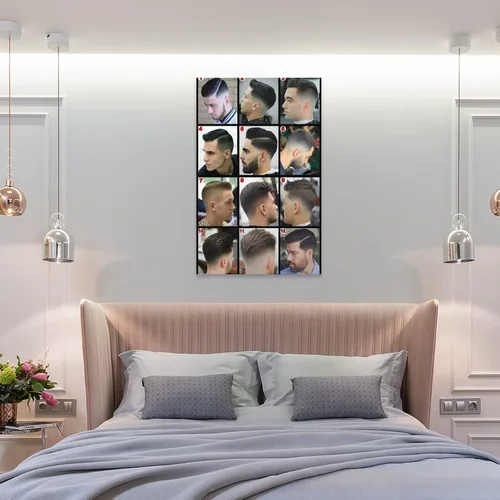Vista 8 de Rucatto Póster de guía de peinado para hombre de peluquería de peluquería, pintura en lienzo, póster de arte de pared para dormitorio, sala