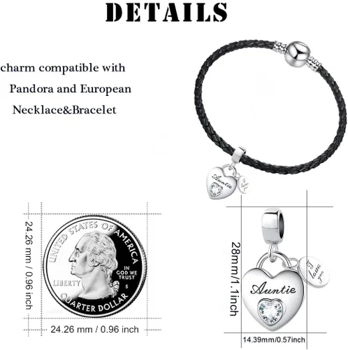 Vista 6 de Love You Family - Colgante de corazón con circonita cúbica para pulsera Pandora